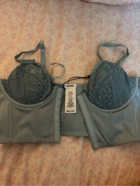 Garage Dusty Blue Lace Longline Bra